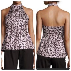 NWT Design Lab Lord & Taylor Brocade Halterneck Peplum Top XS